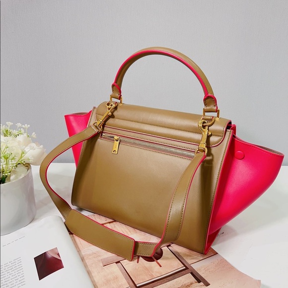 Celine Calfskin Small Trapeze Taupe Fuchsia Bag - Picture 3 of 7